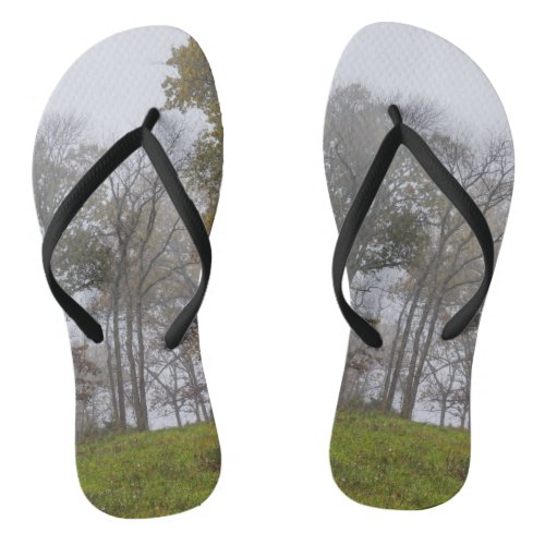 Country Foggy Fall Morning Flip Flops