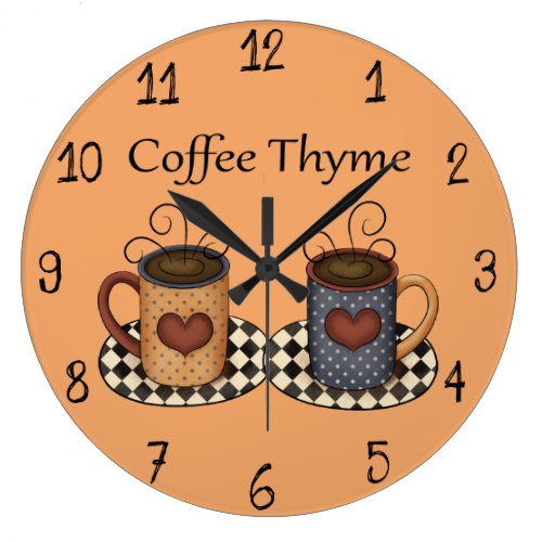 Country Folk Art Kitchen Coffee Design Large Clock