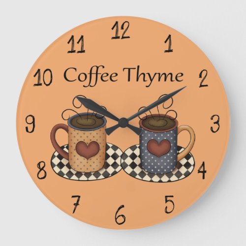 Country Folk Art Kitchen Coffee Design Large Clock