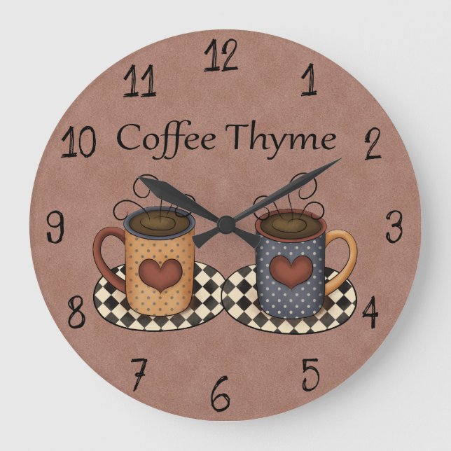 Country Folk Art Kitchen Coffee Design Large Clock (Front)