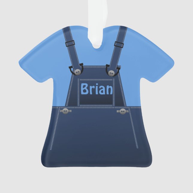 Country Folk Cute Blue Overalls Custom Ornament (Front)