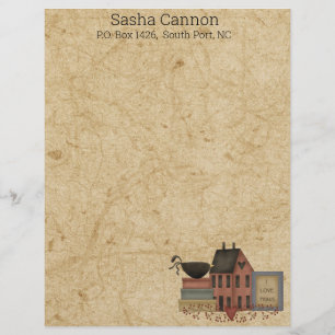 Country Folkart Red Saltbox, crow, I love Prims Letterhead
