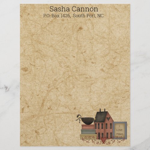 Country Folkart Red Saltbox crow I love Prims   Letterhead