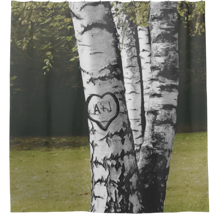 Country Forest Rustic Carved Initials Birch Tree Shower Curtain Zazzle Com Country Forest Rustic Carved Initials, Birch Tree Shower Curtain