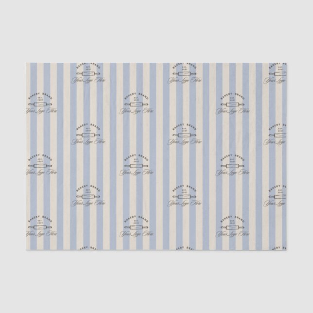 Country French Blue Striped Bakery Logo Business Tissue Paper (Front)