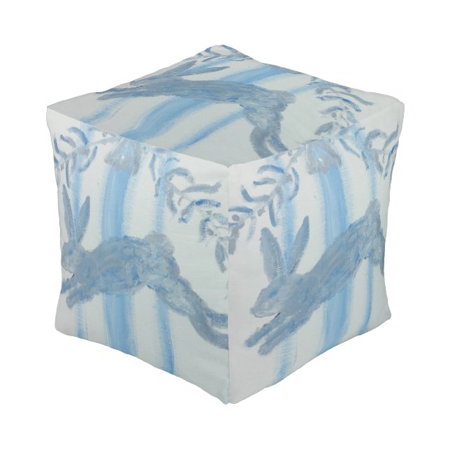 Country French Bunny Rabbit  Pouf Pillow (Angled Front)