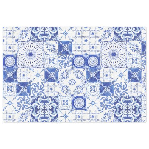 Country French Farmhouse Blue White Tile Decoupage Tissue Paper