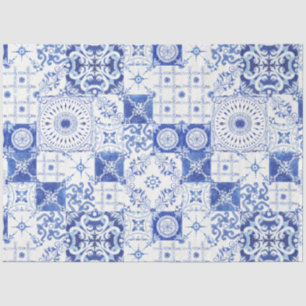 Country French Farmhouse Blue White Tile Decoupage Tissue Paper