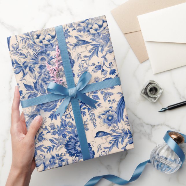 Country French Garden Toile de Jouy Blue Wrapping Paper (Gifting)