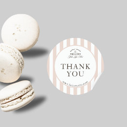 Country French Pink Striped Bakery Logo Thank You Classic Round Sticker