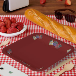 Country Fruit Cranberry Colored Paper Plates