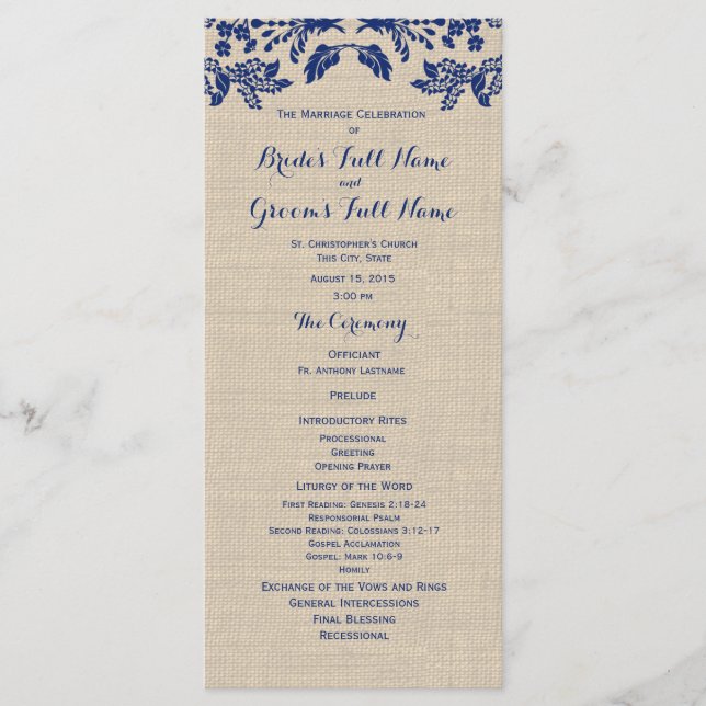 Country Garden and Burlap Wedding Program (Front)