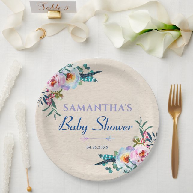 Country Garden Boho Floral Baby Shower Welcome Paper Plates (Wedding)