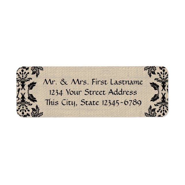 Country Garden Damask Black and Burlap Label (Front)