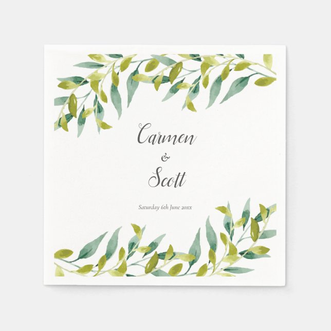 Country Garden Eucalyptus Greenery Wedding Napkins (Front)