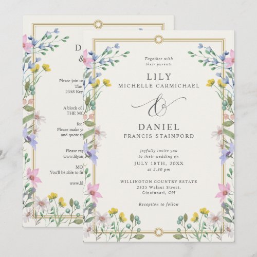 Country Garden Floral All In One Wedding Invitation