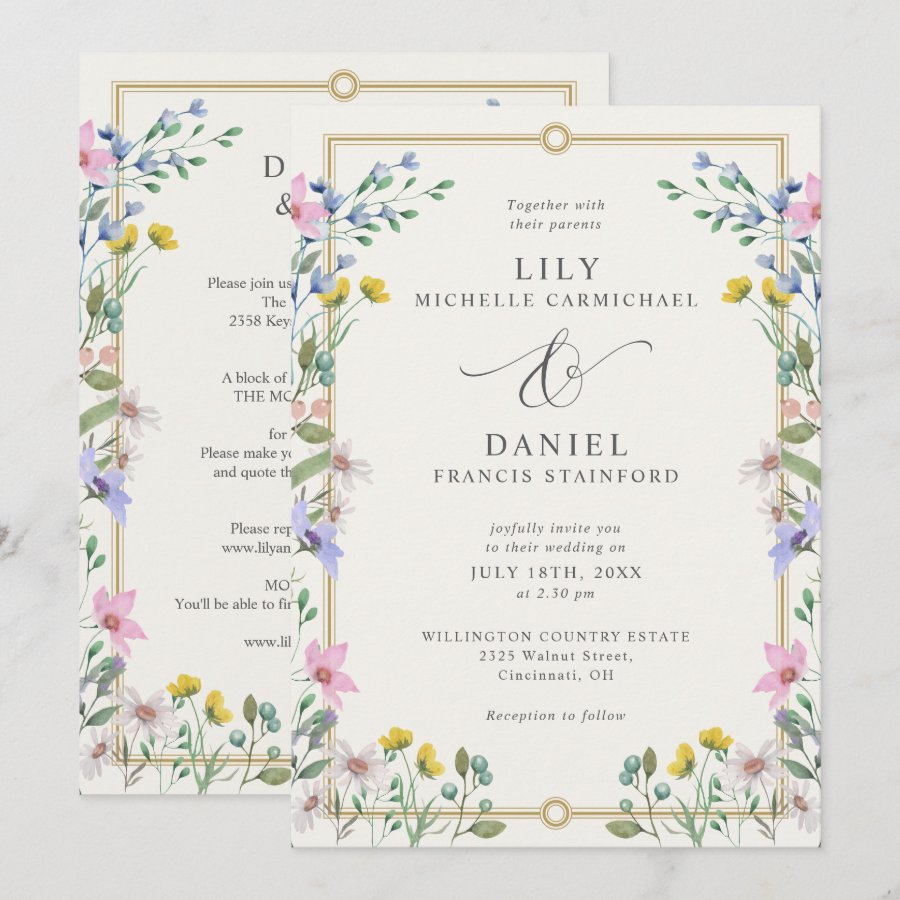 Country Garden Floral All In One Wedding Invitation