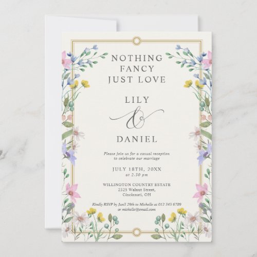 Country Garden Floral Elopement Reception Wedding Invitation