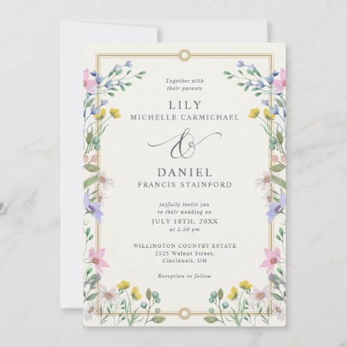 Country Garden Floral QR Code Wedding Invitation