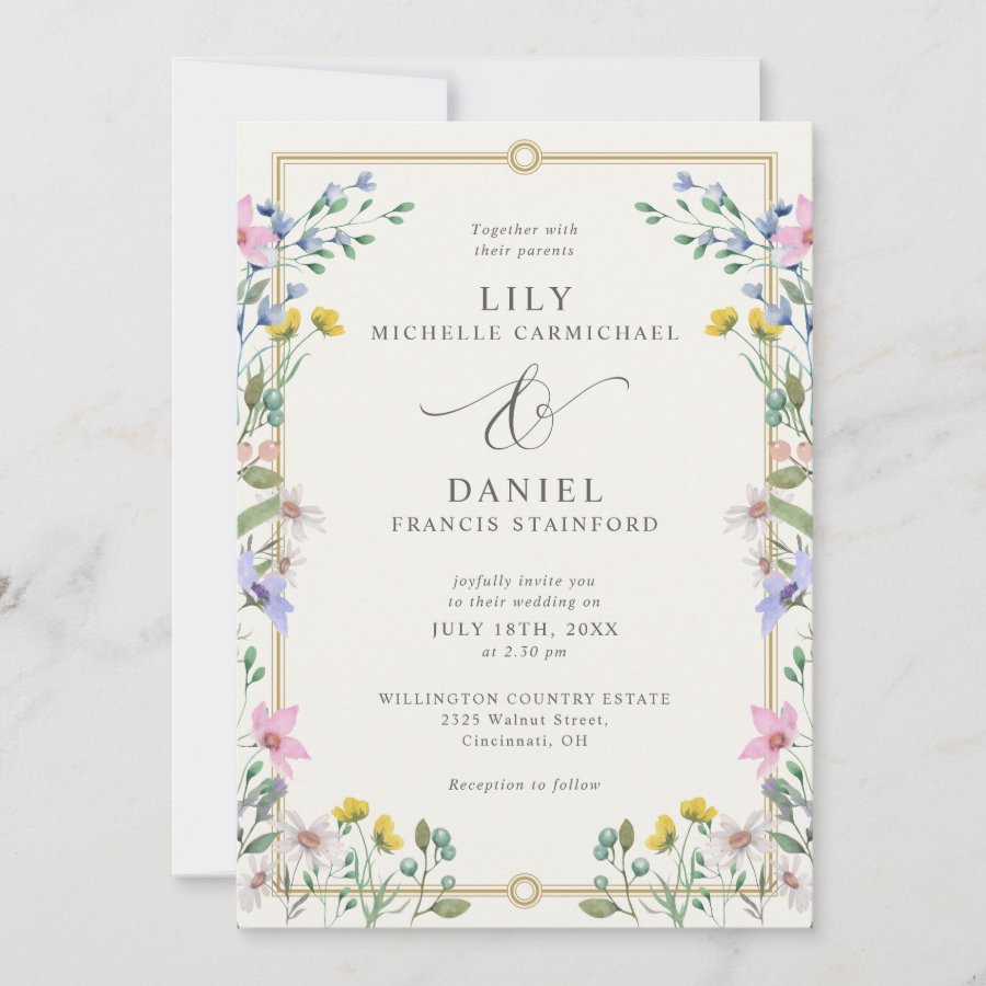 Country Garden Floral QR Code Wedding Invitation
