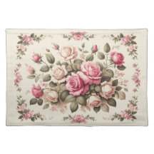 Country Garden Pink Roses on Cream Background