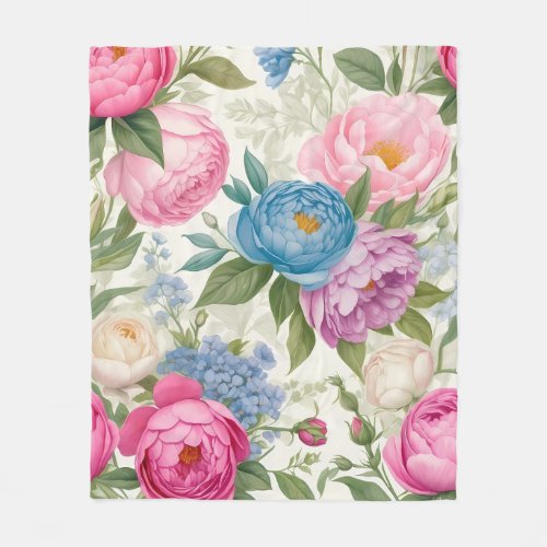 Country Garden Roses And Peonies Floral Fleece Blanket