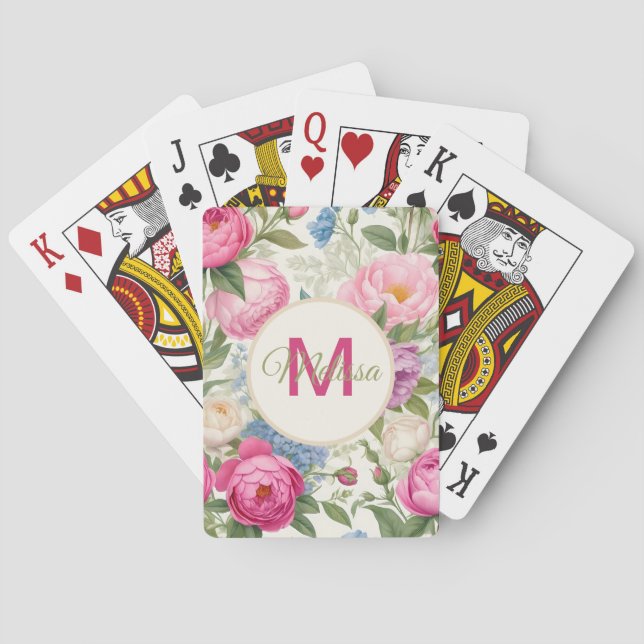 Country Garden Roses And Peonies Floral Poker Cards (Back)