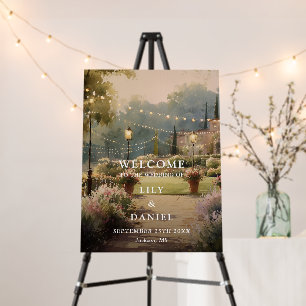 Country Garden String Lights Wedding Welcome Sign