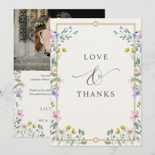 Country Garden Wildflowers Floral Photo Wedding Thank You Card