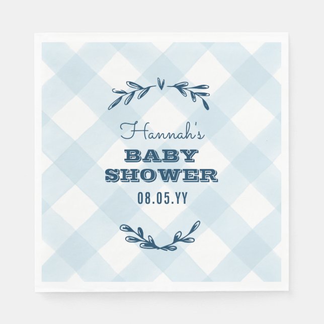 Country Gingham Baby Shower Paper Napkins (Front)