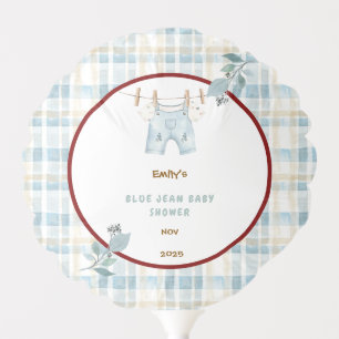 Country Gingham Blue Jean Baby Shower Welcome Balloon