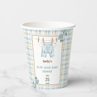 Country Gingham Blue Jean Baby Shower Welcome Paper Cups