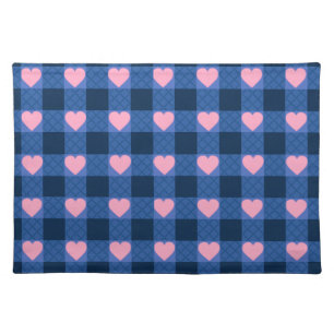 Country Gingham Blue Pink Heart Pattern Cloth Placemat
