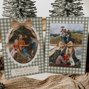 Country Gingham Bow Photo Christmas Card