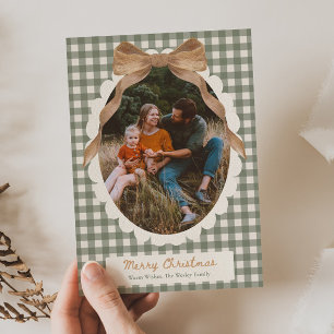 Country Gingham Bow Photo Christmas Card
