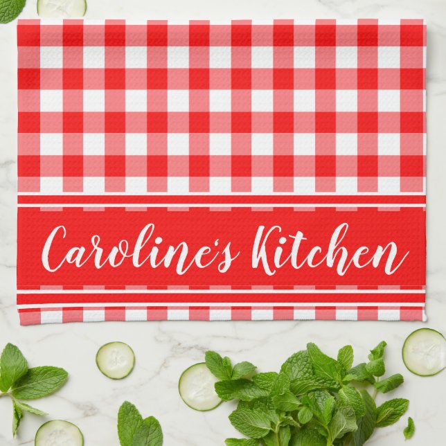 Country Gingham Decor Farmhouse Custom Red Kitchen Towel (Folded)