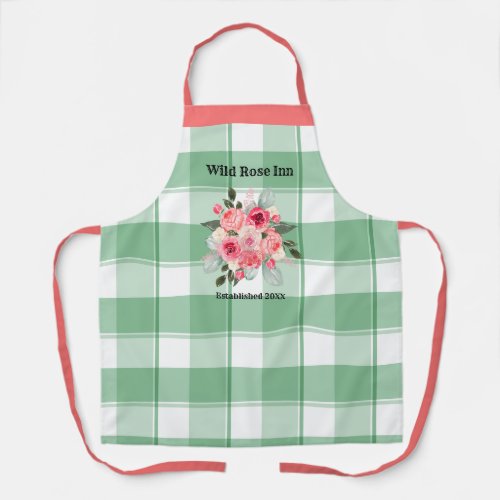 Country Gingham Wild Roses B  B Custom Farmhouse Apron