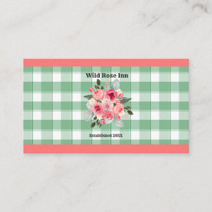 Country Gingham Wild Roses B & B Custom Farmhouse Business Card