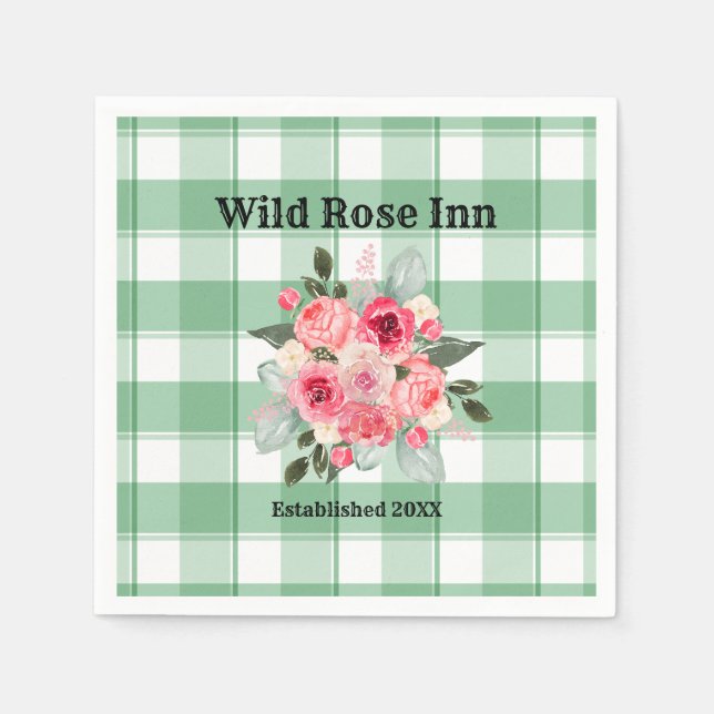Country Gingham Wild Roses B & B Custom Farmhouse  Napkins (Front)