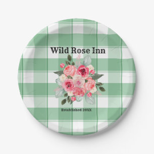 Country Gingham Wild Roses B & B Custom Farmhouse Paper Plates