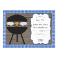 Country Gingham Wood I DO BBQ Engagement Party Card