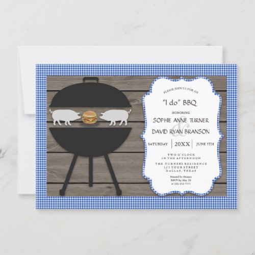 Country Gingham Wood I DO BBQ Engagement Party Invitation