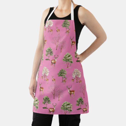 Country Girl Deer Print Pink Apron