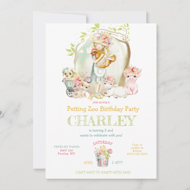 Country Girl Petting Zoo Birthday Party Invitation (Front)