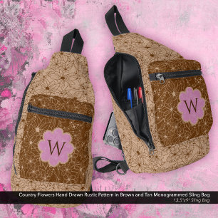 Country Girl Rustic Floral Pattern Pink Brown Sling Bag