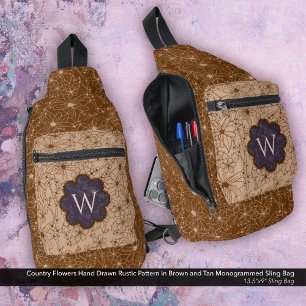 Country Girl Rustic Floral Pattern Purple Brown Sling Bag