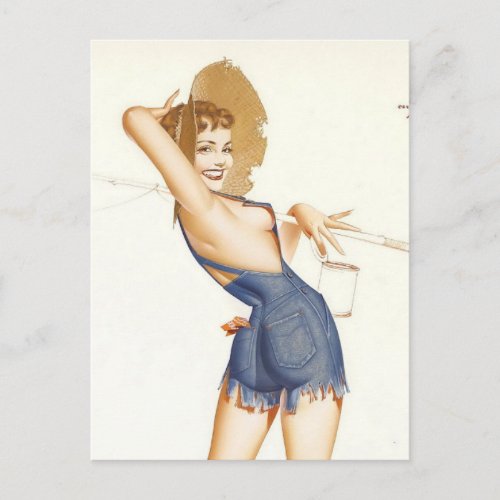 Country girl  Vintage pin up girl art  postcard