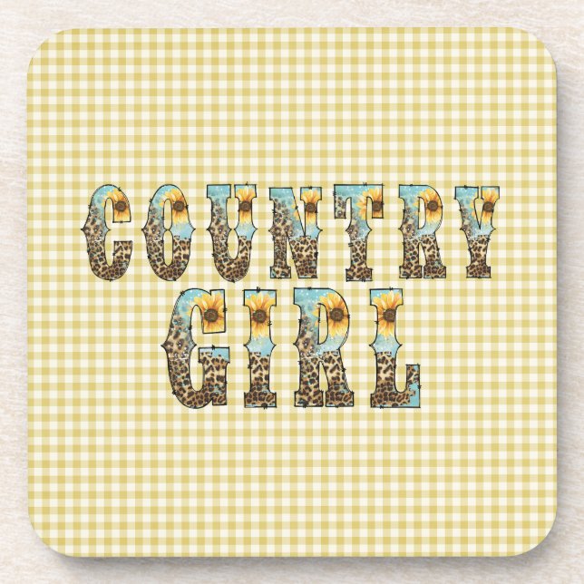  Country Girls Typography Beverage Coaster (Front)
