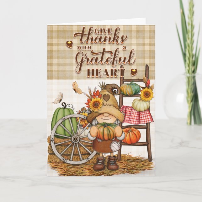 Country Gnome Give Thanks with a Grateful Heart Card (Front)