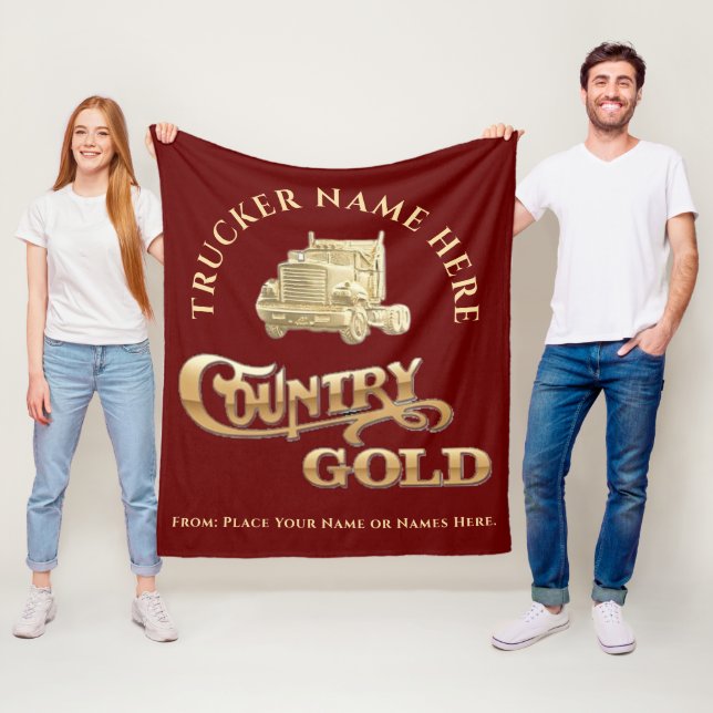 Country Gold Personalized Trucker Gift  Fleece Blanket (In Situ)